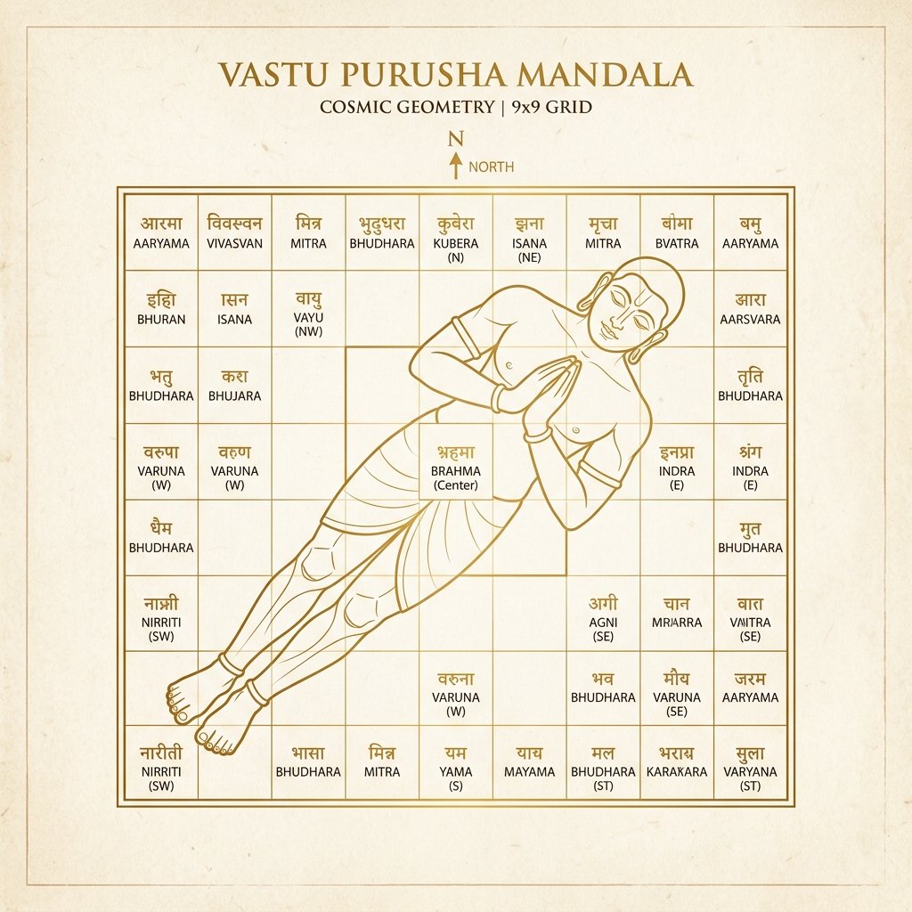 The Vastu Purusha Mandala: The Cosmic Grid of Sacred Architecture